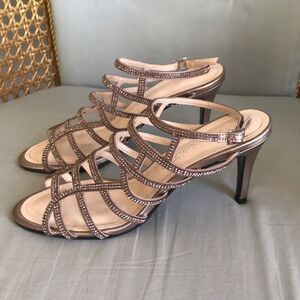 Caparros champagne crystals strappy heels shoes party event new year holidays S7